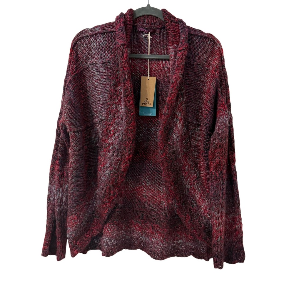 prAna Rosewood Wrap Red Heather Chunky Wool Blend Cardigan L NWT Boho Granola